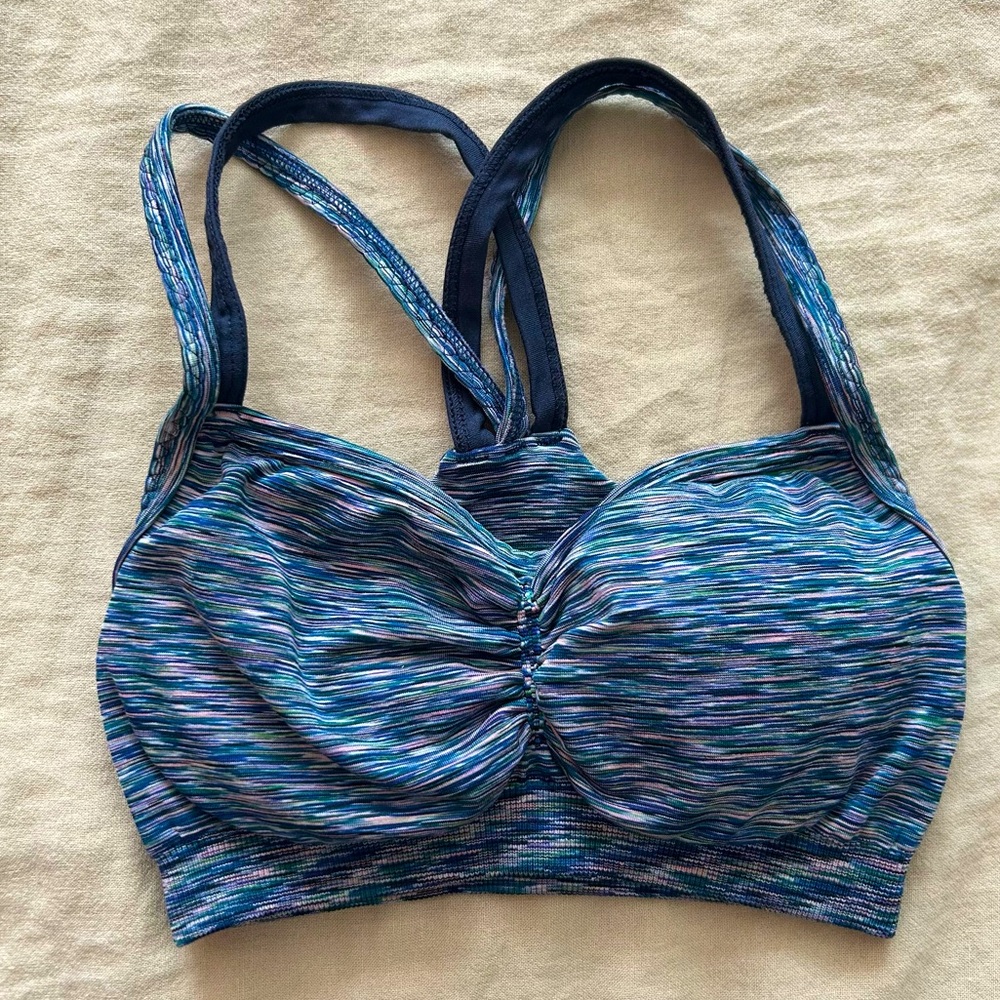 Athleta Marled Blue Cross-Back Padded Sports Bra